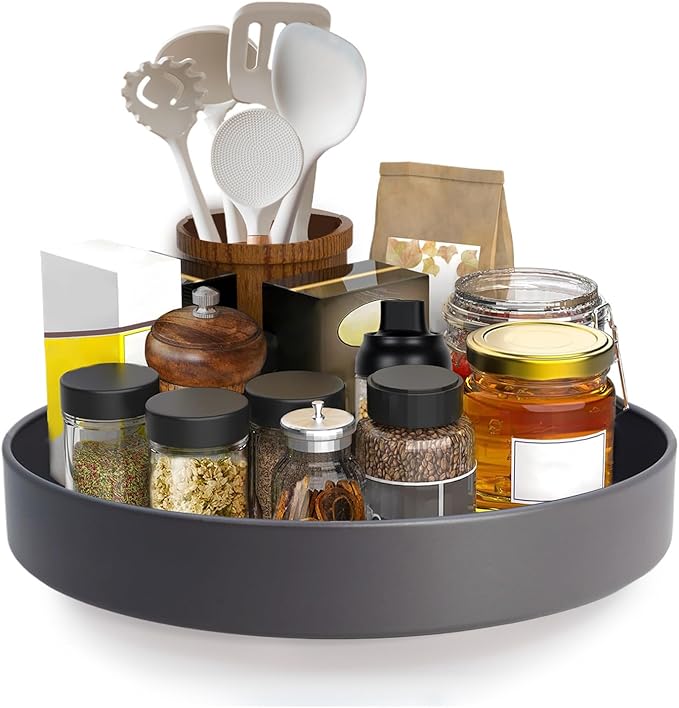 Metal Lazy Susan Organizer, 12 Inch Anti-Rust Turntable for Cabinet, Kitchen, Dining Table, Bathroom – Rotating Spice Rack, Spinner Storage, Round Carousel Organizer for Countertop Gunmetal