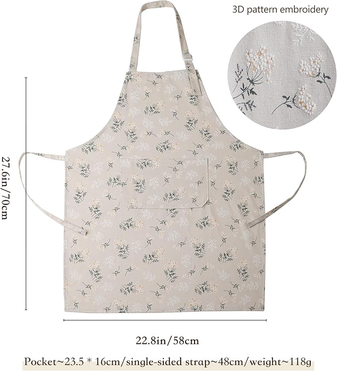 Cooking Baking Apron with Pocket,Janpanese Vintage Style Design with Adjustable Waist & Neck Straps,Chef Apron for Home, BBQ, Garden