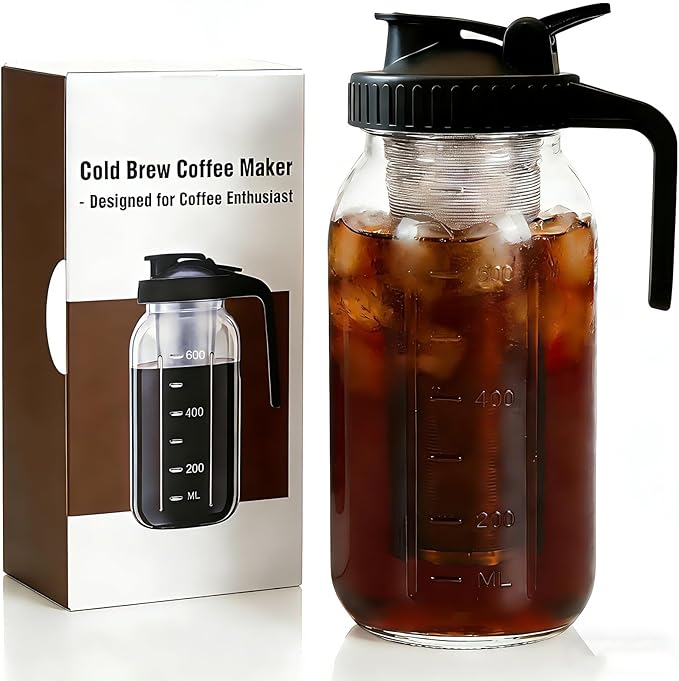 Cold Brew Coffee Maker, 32oz Mason Jar Pitcher with Airtight Lid and Stainless Steel Filter, 1 Quart Wide Mouth Glass Jar Cold Brew Coffee Kit Tea Infuser Pitcher, Coffee Lovers Gifts for Men/Women