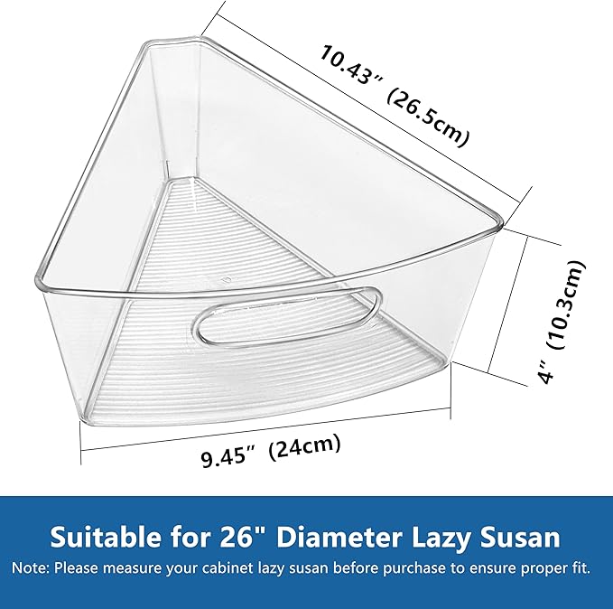 JOWBOOW Lazy Susan Organizer Bins for 26"-27" Diameter Corner Cabinet Lazy Susan, 6 Pack, Clear Plastic Cabinet and Pantry Storage Bin, 1/8 Wedge-Food Safe, BPA Free