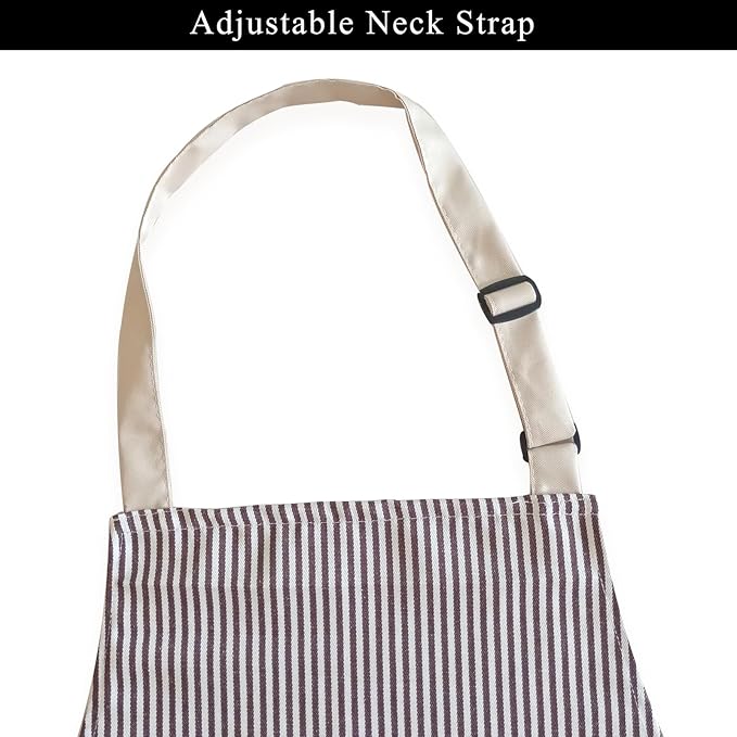 DILLMAN Kitchen Cooking Adjustable Aprons - Men Women Bib Soft Chef Stripes Apron with 2 Pockets