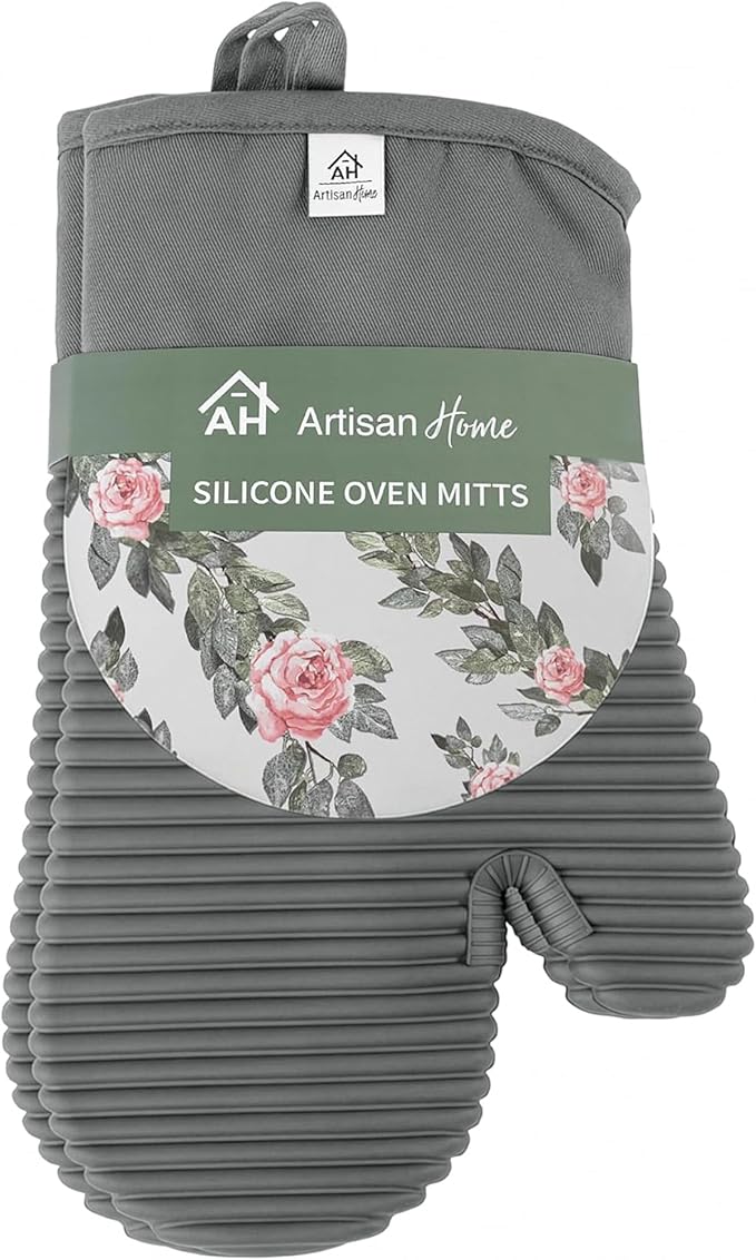 Extra Long Silicone Oven Mitts | Heat Resistant 500°F BPA-Free Food Grade Silicone Kitchen Mittens | 2-Piece Set of Oven Gloves Kitchens