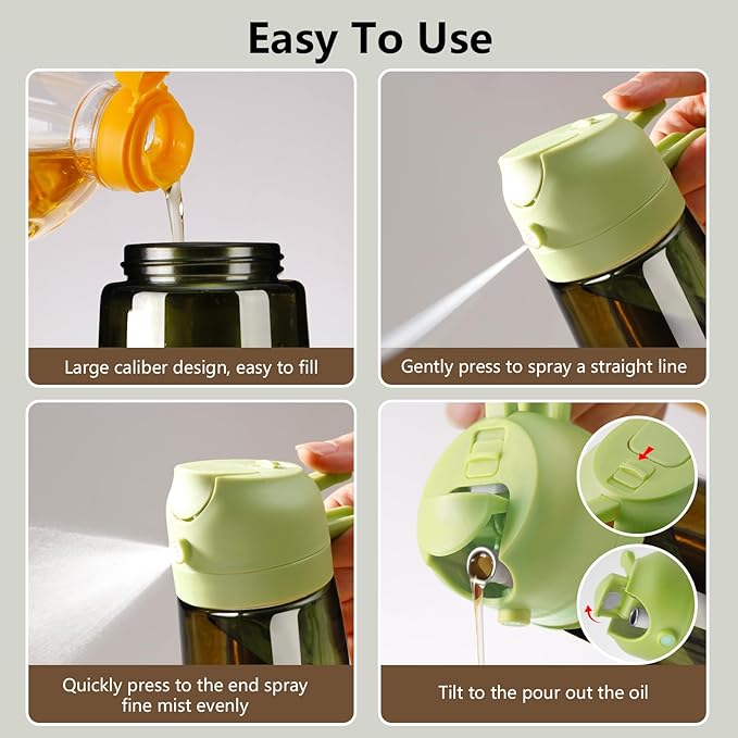 SWEET VIEW Olive Oil Dispenser and Oil Sprayer – 16oz/470ml Glass Light-Proof Oil Pourer for Kitchen, Air Fryer, Cooking, Salad, and BBQ