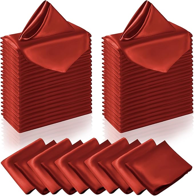 Manyshofu 60 Pieces Rust Satin Napkins - 20x20 Inches Cloth Napkins, Square Satin Fabric Napkins Set - Soft & Reusable Table Napkins for Wedding Dinner Party Lunch