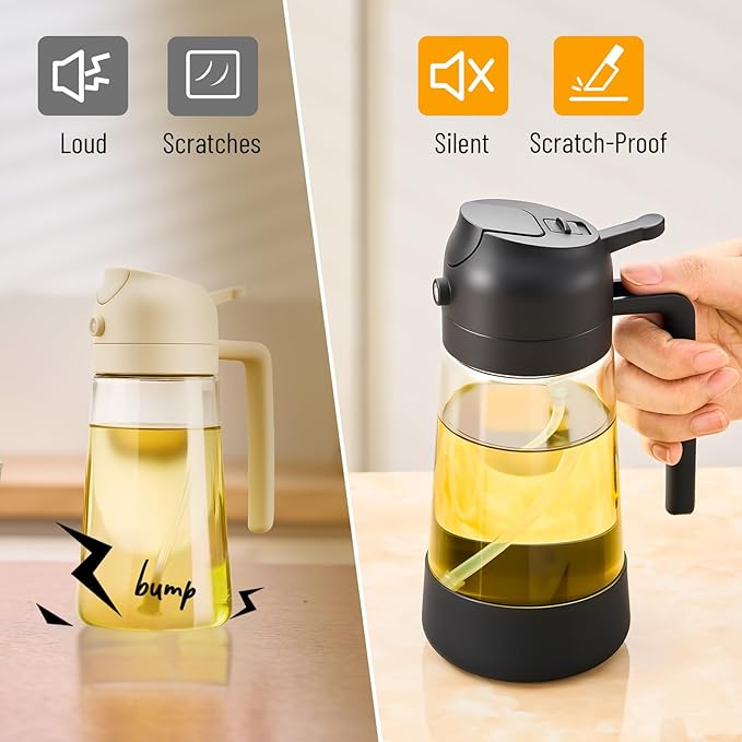 PARACITY 2 in 1 Oil Dipenser Bottle with Silicone Bottom (Black-2PCS)