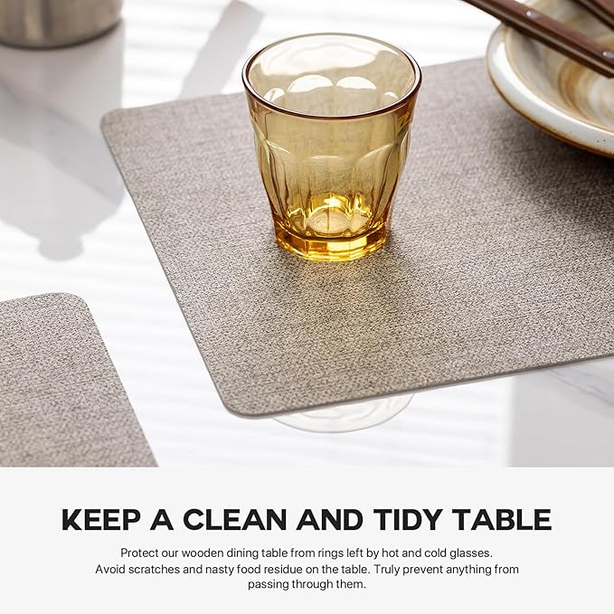 Faux Leather Placemats Set of 6 Vinyl Washable Wipeable Table Mats for Kitchen Dining Table Heat Resistant Waterproof Modern Indoor/Outdoor Placemats Non-Slip Easy Clean Place Mats (Mix Gray)