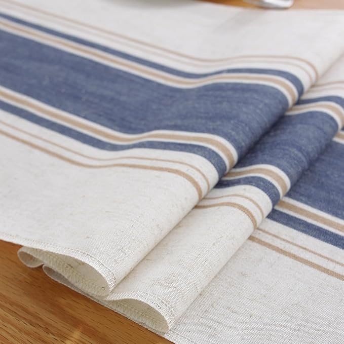 Niviy Blue Table Runner 36 Inches Long with Tassels, Seasonal Summer Washable Embroidered Striped Braided Blue and White Boho Table Runners for Holiday Party 12 x 36 Inches