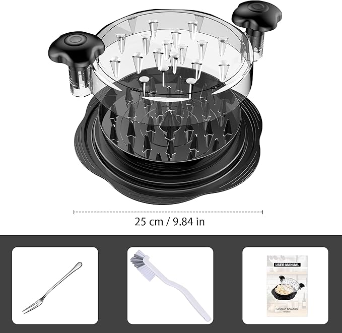 SURETIVIAN Chicken Shredder Large Chicken Breast Shredder Tool Twist with Brush&Fork, Visible Meat Shredder Machine, Strong Anti-Slip Strip, Ergonomic Handle, BPA Free, Suitable for Pork Beef Chicken