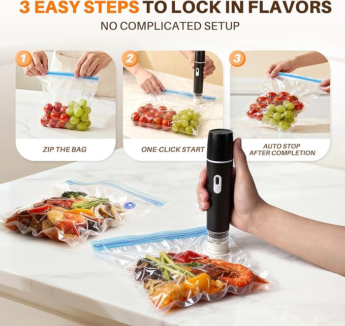 Compact Vacuum Sealer for Food, 100KPA Powerful Suction Handheld Vacuum Sealer Machine, Rechargeable Design with Visible Detachable Tank,10 Reusable BPA-Free Bags for Meal Prep, Camping & RV Travel