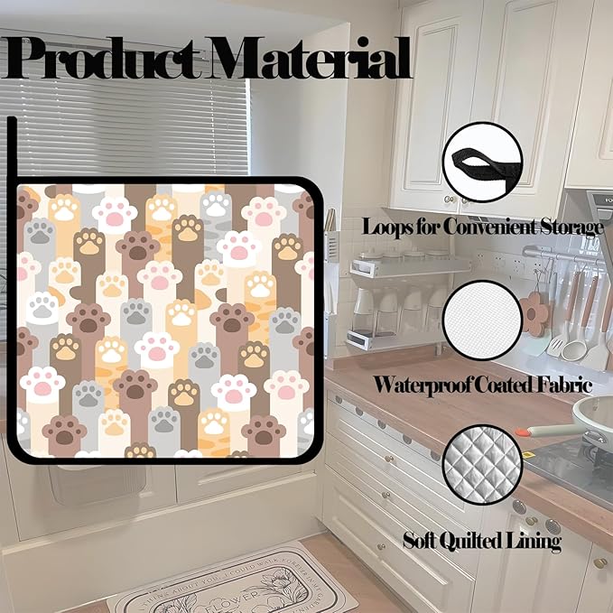 Cute Cat Paws Pot Holders 2 PCS,Kitchen Heat Resistant Potholder for BBQ Cooking Baking,Food Hot Pad for Women Men