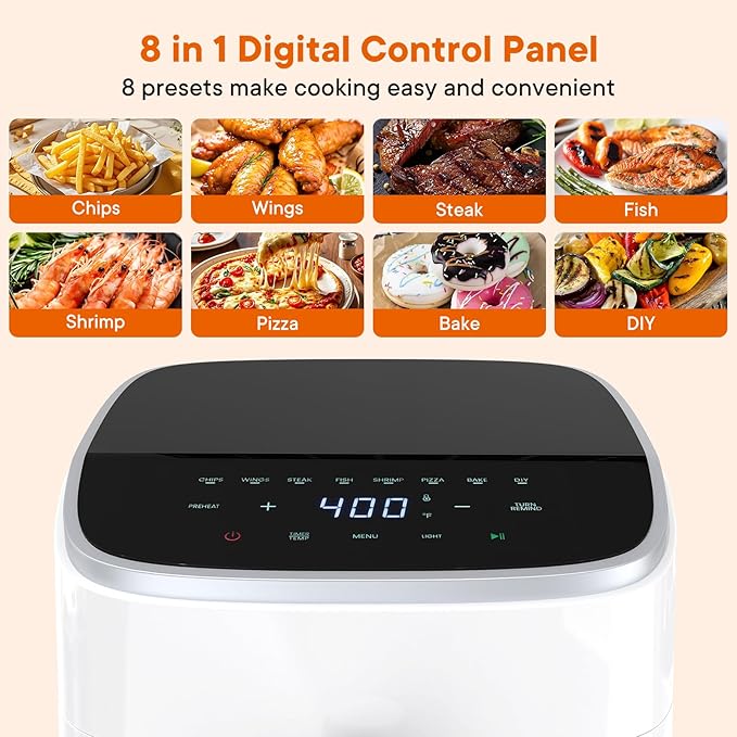 OLIXIS 4QT Air Fryer with Visible Window, 1500W Digital Touchscreen Air Fryer with 8 Presets, Auto Shut Off & Nonstick Dishwasher Safe Basket, 60-Min Timer, Max 400°F, White