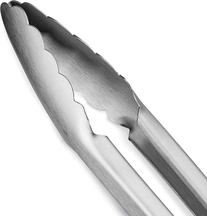 ALLWIN-HOUSEWARE W 304 Stainless Steel Kitchen Cooking Tongs, 12" and 14" Set of 2 Sturdy Grilling Barbeque Brushed Locking Food Tongs with Ergonomic Grip, Grey