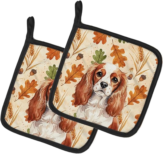 Caroline's Treasures Blenheim English Toy Spaniel Heirloom Fall Pair of Pot Holders Pair 7.5x7.5 Quilted Insulated Hot Pads Decorative Kitchen Gift Made in USA