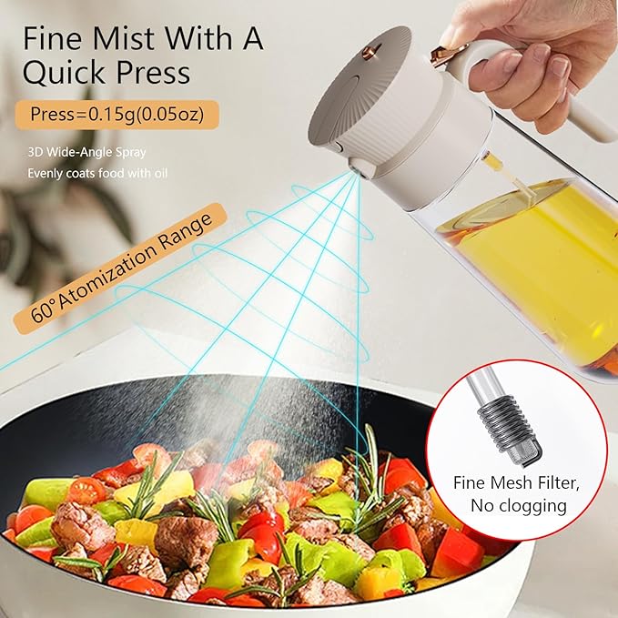 2025 New 19.6oz/580ml Olive Oil Sprayer for Cooking, Leak Glass Olive Oil Dispenser Bottle, 2 in 1 Oil Dispenser and Oil Sprayer, Switch Between Mist & Precision Pour for Air Fryer, BBQ, Salad,Baking