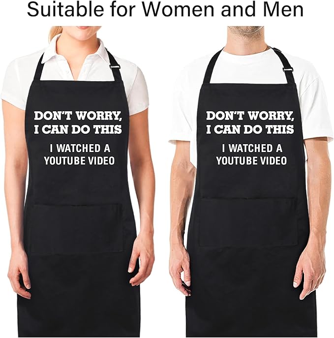 Xornis 100% Cotton Funny Apron for Men Women Adjustable Bib Aprons with 2 Pockets Grill Kitchen Cooking BBQ One Size Fits All