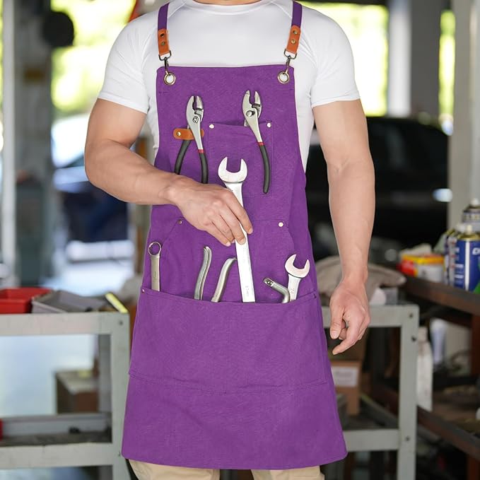 Aoomzoon Canvas Aprons for Men Chef Apron, Work Apron with Large Pockets - 16oz Heavy Duty Cross Back, BBQ, Cooking