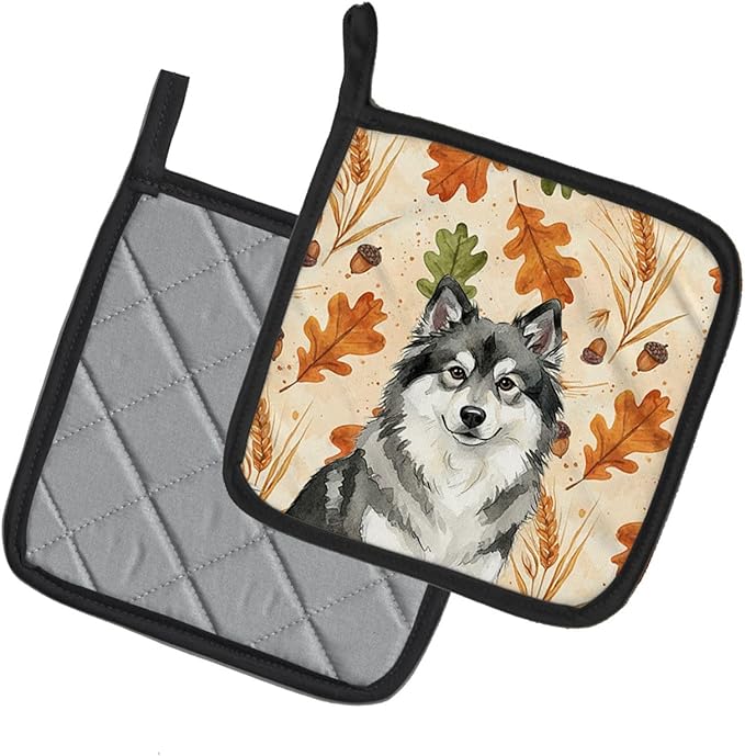Caroline's Treasures Keeshond Heirloom Fall Pair of Pot Holders Pair 7.5x7.5 Quilted Insulated Hot Pads Decorative Kitchen Gift Made in USA