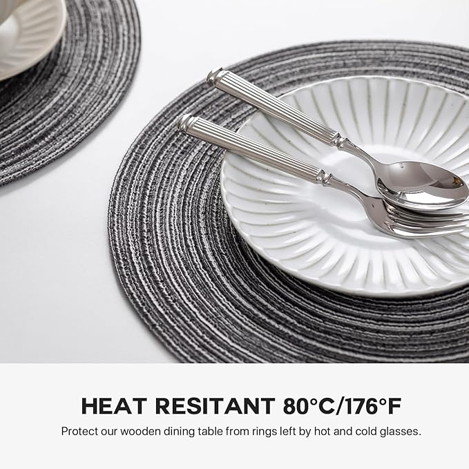 Round Placemats Set of 4 Woven Placemats Washable Braided Table Mats for Dining Table Heat Resistant Non-Slip Circle Place Mats(Mixed Gray)