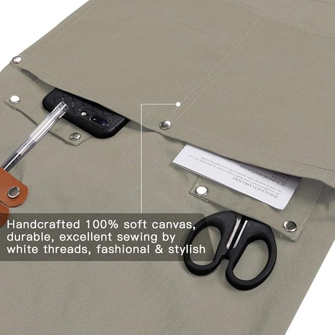 Mignongirl Chef Apron,Cross Back Apron for Men Women with Adjustable Straps and Large Pockets,Canvas,M-XXL (Beige)