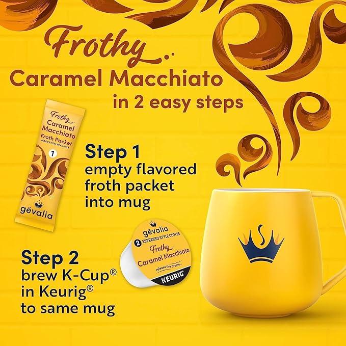 Gevalia 2-Step Caramel Macchiato K-Cup Espresso Pods and Froth Packets (36 Pods and Froth Packets, 6 Boxes of 6)