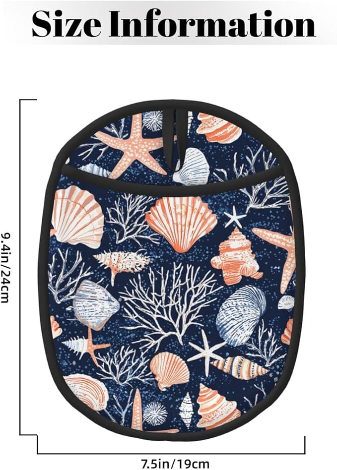 Seashell Silicone Pot Holders Set of 2, Heat Resistant up to 500°F, Non-Slip Kitchen Hot Pads with Pocket and Soft Quilted Cotton Lining for Baking, Cooking and Hot Pots