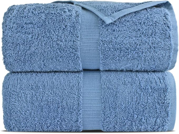 Towel Bazaar Premium Turkish Cotton Super Soft and Absorbent Towels (2-Piece Bath Sheet Towel, Wedgwood), 35" x 70"