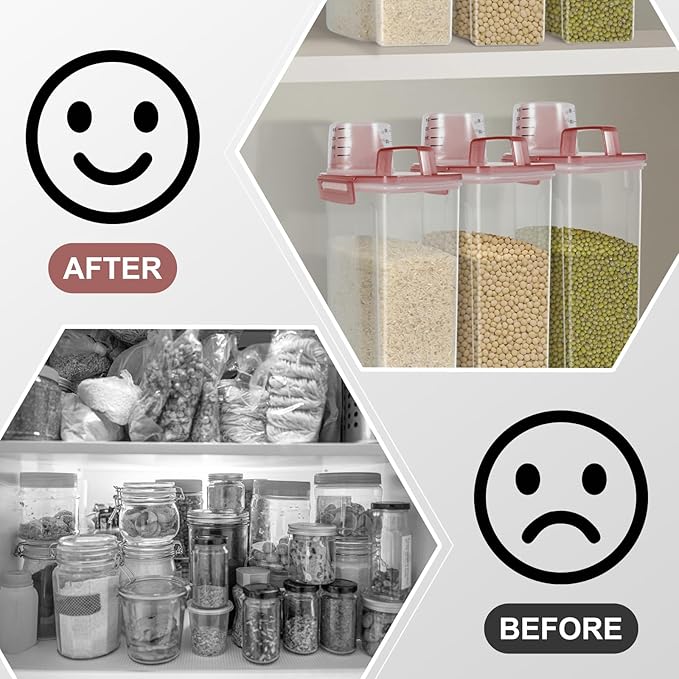 LEAWALK Airtight 3.5LBS Rice/Cereal/Dry Food Storage Container BPA Free, 2.11Qt Clear Plastic Kitchen and Pantry Organization Bin Suitable for Oats, Flour, Sugar, Pasta, Pet Food, etc (Clear Pink)