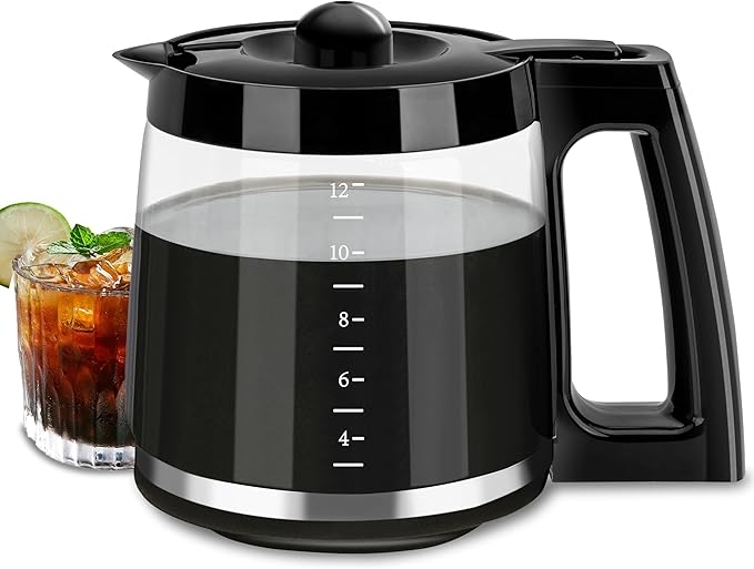12-Cup Glass Carafe Replacement Pot, Compatible with Hamilton Beach Coffee Maker Models 46310, 49976, 49966, 49350, 49957, 49954, 49933, 49980A, 49980Z, 49983, 49618, 46300, and 49950.