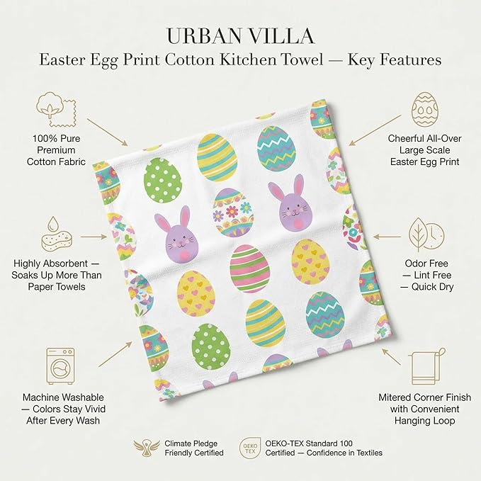 Urban Villa Kitchen Towels Set of 6 Dish Towels for Kitchen 100% Cotton Easter Print Kitchen Towels Mitered Corners Oversized 20X30 Inches Kitchen Towels Highly Absorbent Kitchen Hand Tea Towels