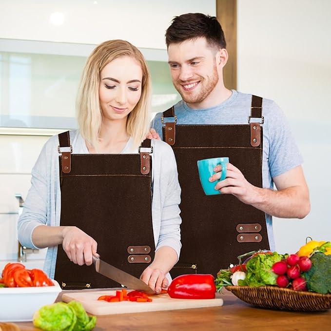 Apron for Men Women, Chef Apron with Adjustable Neck Strap, Heavy Duty Apron with Pockets, for Cooking, Gardening