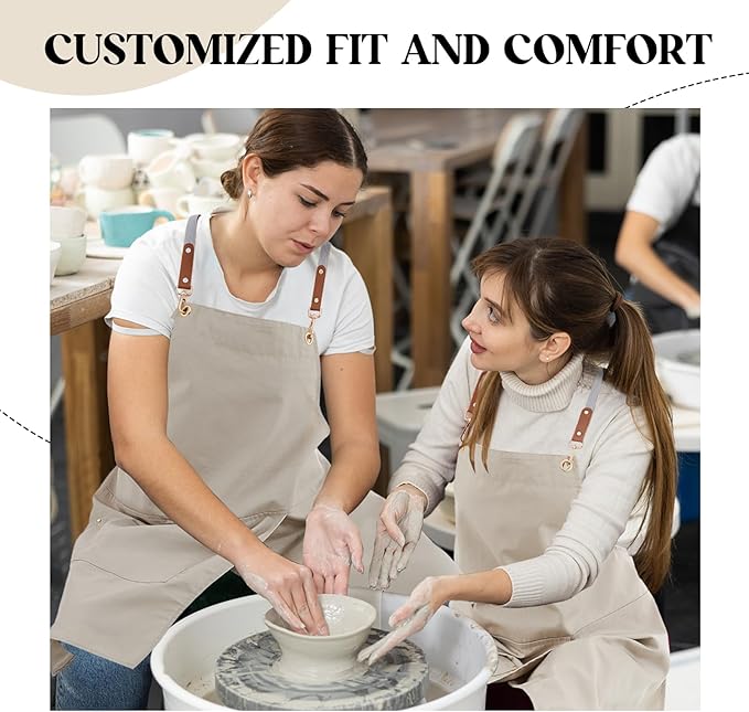 Crossback Pottery Apron Split Leg with Large Pocket Canvas Apron with Adjustable Strap for Art Garden Nail Tech Hairstylist