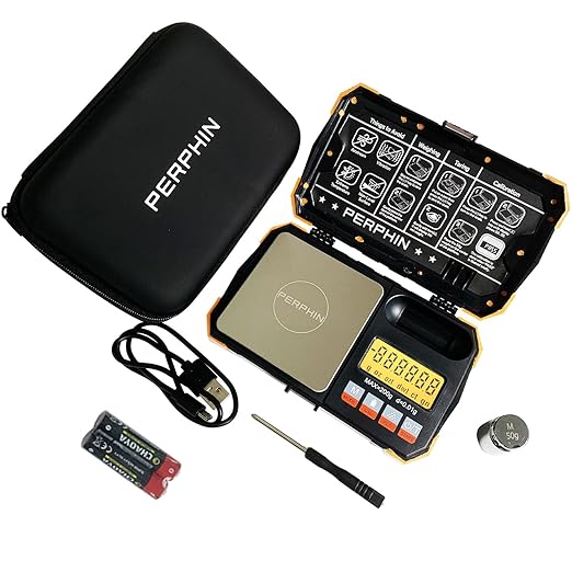 Pocket Scale, Dual Powered, Precision Gram Scale with Zipper Case, Digital Small Coin Scale, Large Backlight Display, 200g x 0.01g, 6 Weighing Units,Cal Weight, USB Cable Included