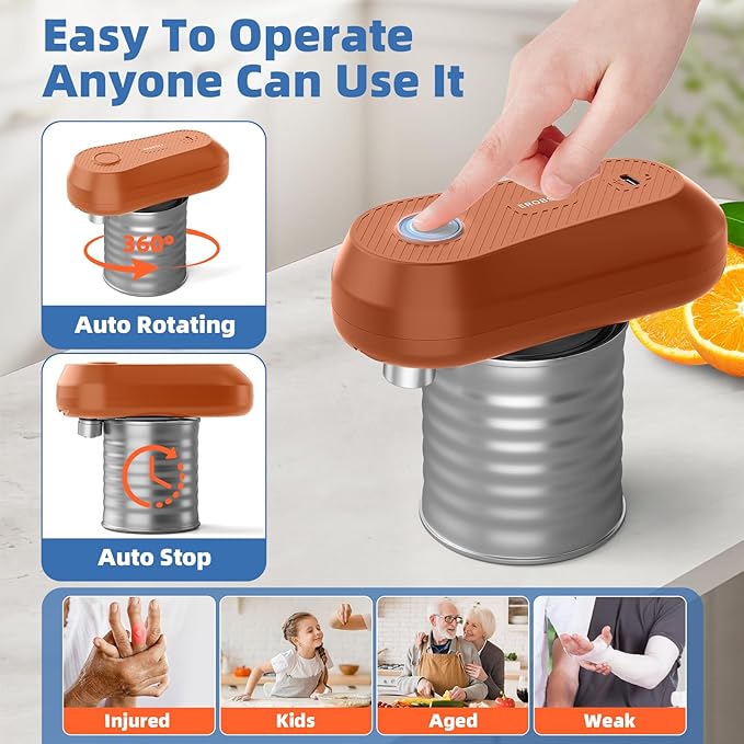 Auto Electric Can Opener, Rechargeable Can Openers for Seniors & Arthritis, One-Touch Automatic Can Opener, Hands-Free, Smooth Edge, Compact, Cordless, Food-Safe Kitchen Gadgets
