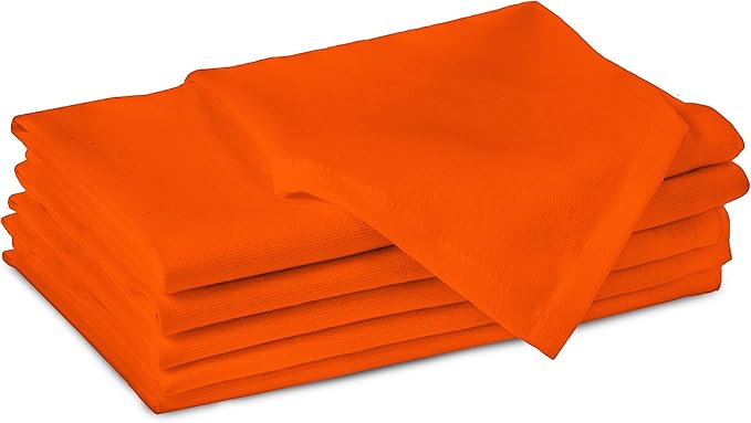 Encasa XO Orange Cloth Napkins Set of 6, 17"x17" | Solid Color Cotton Dinner Napkins | Washable & Reusable Wedding Napkins for Holiday Dinners, Party, & Everyday Table Decor