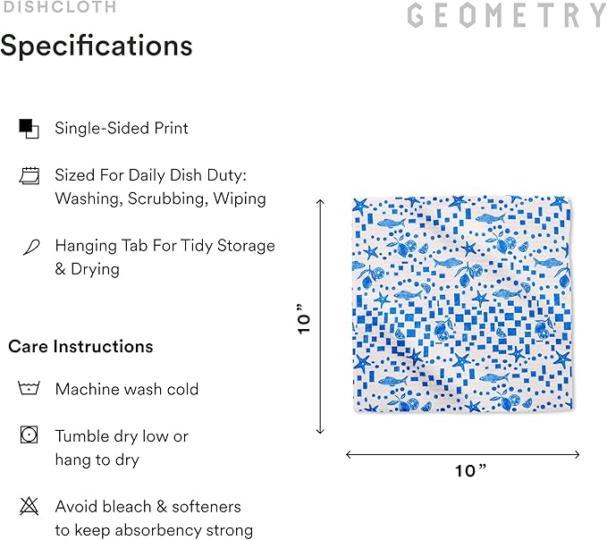 GEOMETRY Dishcloth – Spring & Summer Collection – Quick-Dry, Ultra-Absorbent, Reusable Microfiber Kitchen Towels for Drying & Cleaning - Santorini Tile - 3 Pack