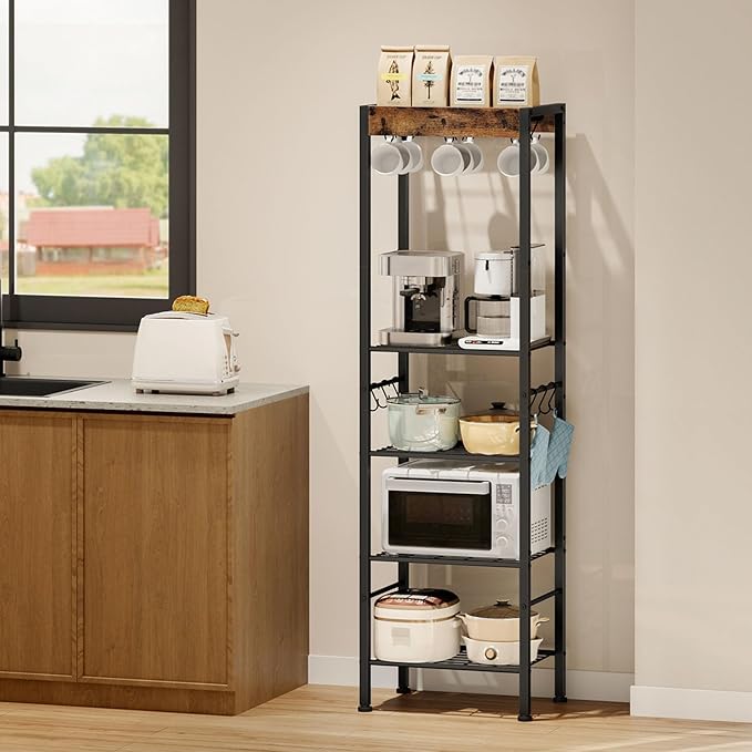 CHOEZON 5-Tier Pot Rack, Floorstanding Pots and Pans Organizer, Kitchen Bakers Rack, Kitchen Island Table, Pots and Pans Organizer, Storage Stand, for Living Room, Rustic Brown and Black TPR16BF