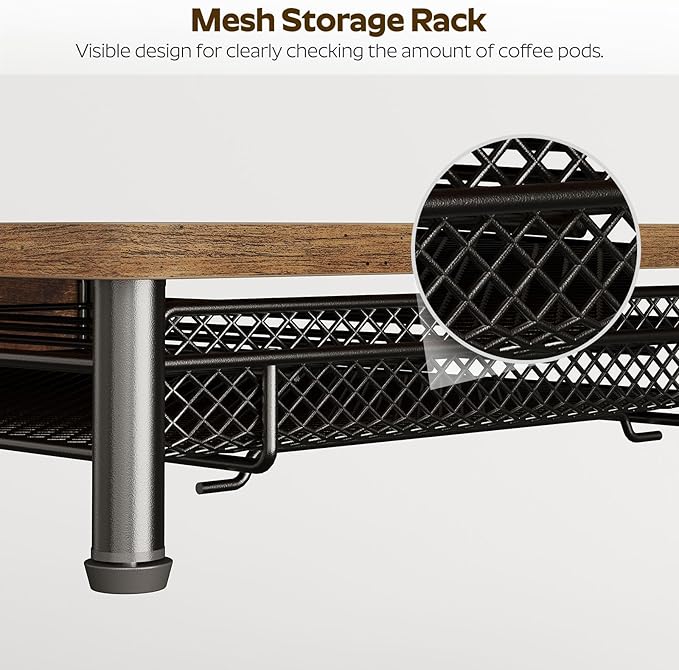 YATINEY Coffee Pod Drawer Holder, Coffee Pod Drawer for K Cup, 35 Capacity Coffee Capsules Storage Organizer, Sliding Mesh Basket, for Home Office, Kitchen, Rustic Brown KH08BRG1
