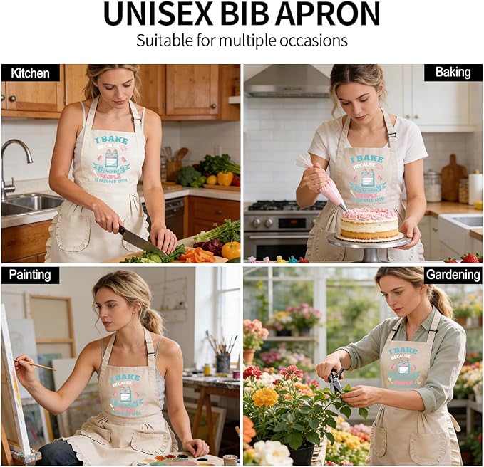 Baking Gifts, Baking Aprons, Baking Apron for Women with Pocket, I Baking Because People is Frowned Aprons, Kitchen Cooking Apron for Women Mom Family Mother's Day Thanksgiving