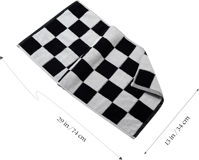 Madi-Cadi 100% Cotton Checkerboard Towels Set of 2, Farmhouse Kitchen & Guest Bathroom Towels, 13 x 29 Inches, Highly Absorbent Lint-Free Dish & Hand Towels with Double-Stitched Hems(Black)