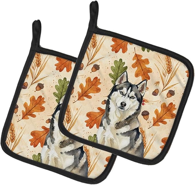 Caroline's Treasures Agouti Siberian Husky Heirloom Fall Pair of Pot Holders Pair 7.5x7.5 Quilted Insulated Hot Pads Decorative Kitchen Gift Made in USA