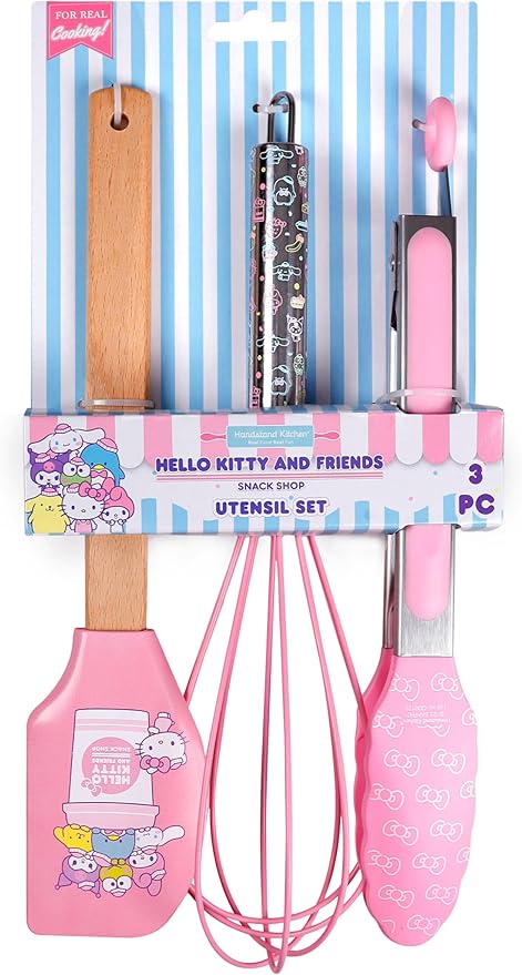 Handstand Kitchen Hello Kitty and Friends Snack Shop Kitchen Utensil Set with 10.75" Tongs, 10.75" Spatula and 11" Whisk