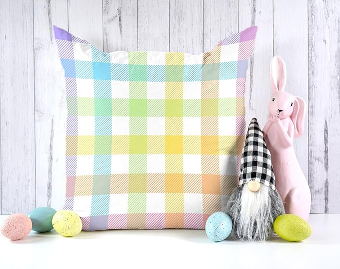 Pudodo Easter Buffalo Plaid Check Throw Pillow Covers 18x18 Set of 4 Spring Holiday Party Decoration for Home Bed Couch Sofa (18" x 18")