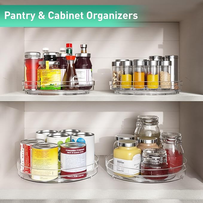 Optish 3 Pack 9.5" Lazy Susan Organizer, Pantry Organizers and Storage, Lazy Susan Turntable for Cabinet, Refrigerator, Closet, Countertop, Non-Skid Fridge Organizer