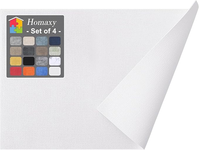 Homaxy Faux Leather Heat Resistant Placemats for Dining Table Set of 4, Waterproof Wipeable Washable PU Table Mats, Easy to Clean Anti-Slip Place Mats, 11.8" x 17", White