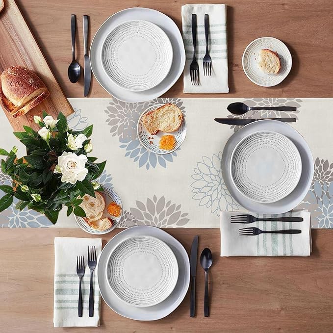 Light Blue Grey Table Runner Wild Dahlia Pinnata Flower Table Runners Modern Elegant Pompon Farmhouse Geometric Table Center Decor for Home Dining Party Entrance Patio (13x36 Inch)