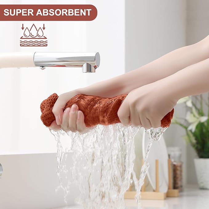 Homaxy 100% Cotton Kitchen Towels and Dishcloths Set, 12 x 12 Inches and 13 x 28 Inches, Set of 12 Bulk Kitchen Towels Set, Ultra Soft Absorbent Dish Cloths for Washing Dishes, Rust