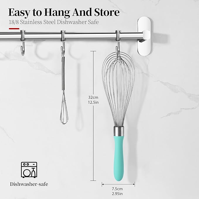 12inch Kitchen Wire Whisk, 18/10 Stainless Steel Metal Balloon Wisk （Large, Aqua Sky）