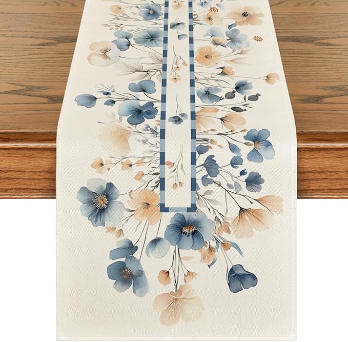 Artoid Mode Bloom Flowers Floral Weeds Spring Table Runner, Seasonal Summer Kitchen Dining Table Decoration for Home Party Decor 13x120 Inch
