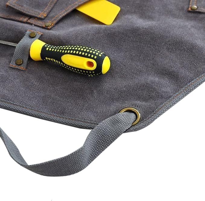 Kitchen apron 16oz canvas with cross-back, waterproof and oil-proof, heavy-duty gardening apron with multiple pockets