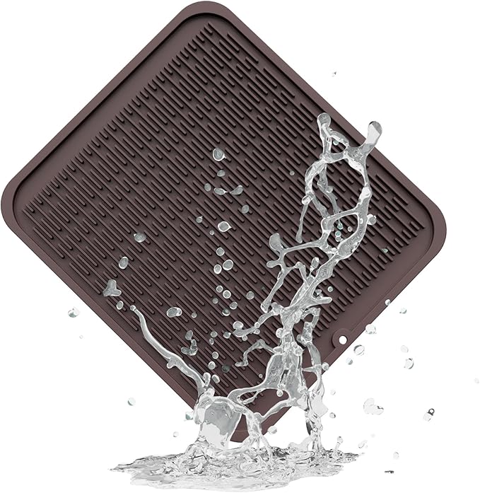 ZLR Large Silicone Dish Drying Mat (16" x 18") - XL Heavy Duty Drainboard Mat for Pots, Pans & Family Loads - Heat Resistant Trivet & Counter Protector, Easy Clean (Coffee)